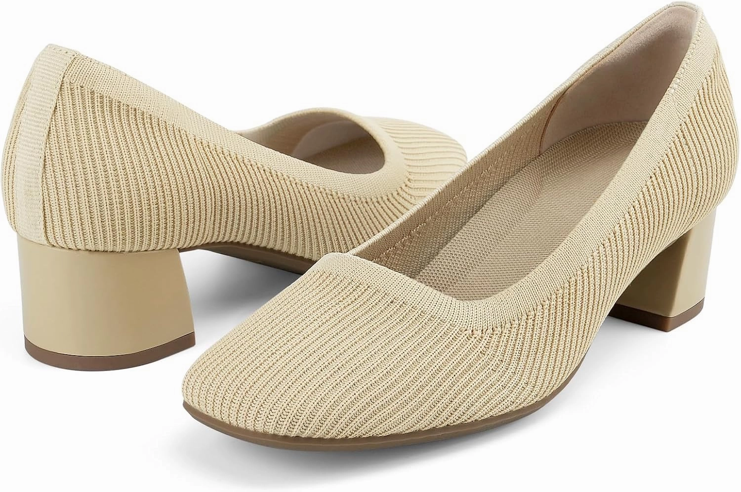 JENN ARDOR Low Chunky Heels Dress Shoes for Women Comfortable Knit Block Heeled Pumps Square Closed Toe Dressy Casual Wedding Party Prom Office Work Slip on Shoes