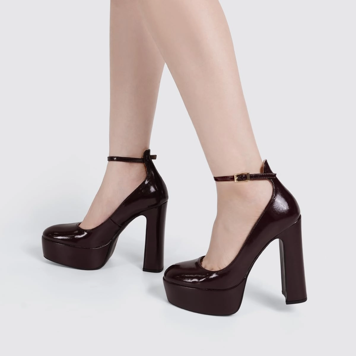JENN ARDOR Women's Chunky Platform High Heels Closed Toe Block Pumps Ankle Strap Dress Wedding Party Pumps