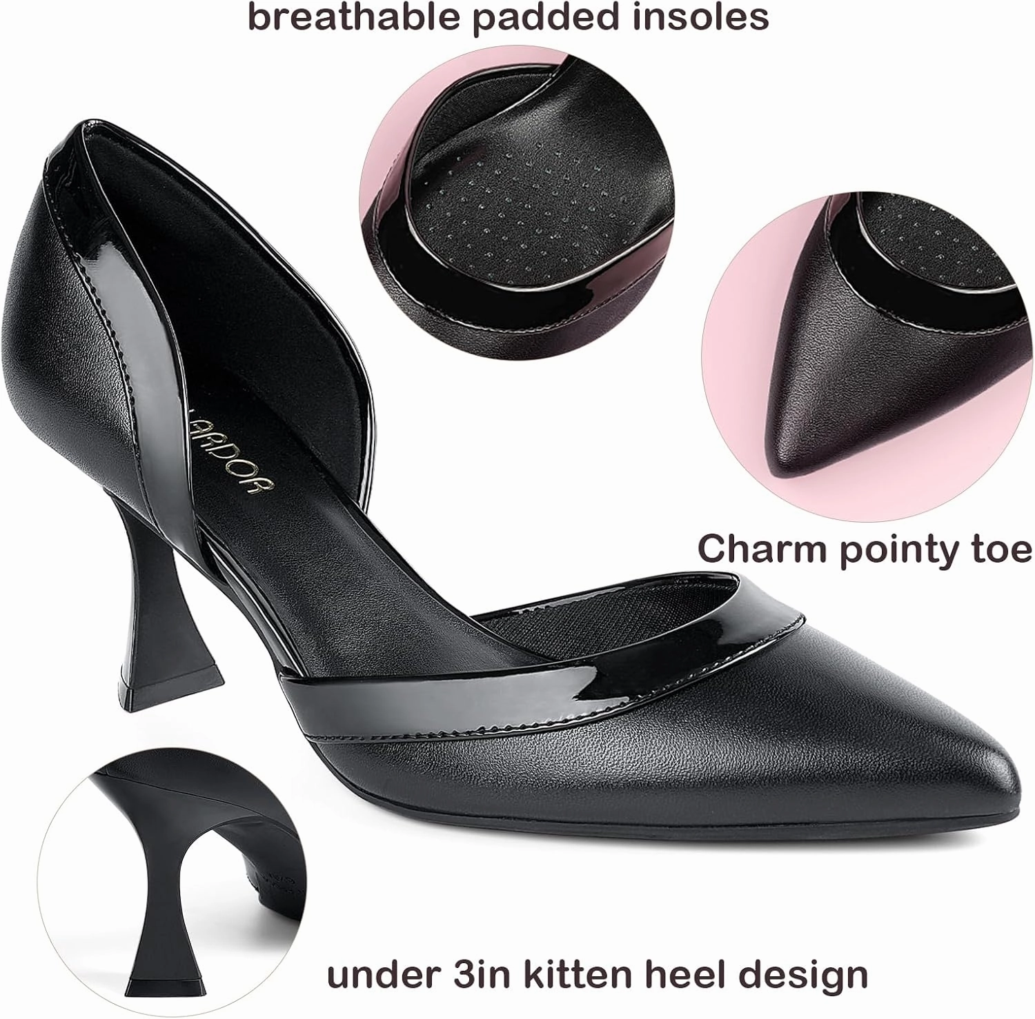 JENN ARDOR Women's Pumps Low Heels Pointed Closed Toe Kitten Dress Shoes for Women Comfortable Stiletto Heeled Sandals Classic Wedding Party D'Orsay Work Pumps