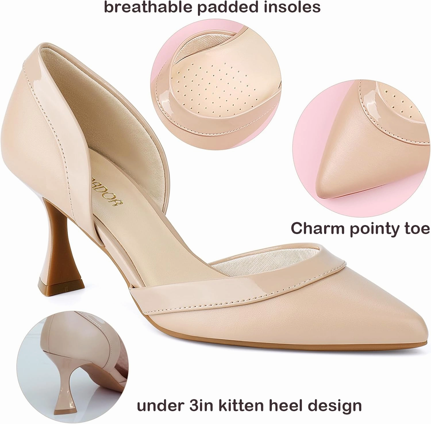 JENN ARDOR Women's Pumps Low Heels Pointed Closed Toe Kitten Dress Shoes for Women Comfortable Stiletto Heeled Sandals Classic Wedding Party D'Orsay Work Pumps