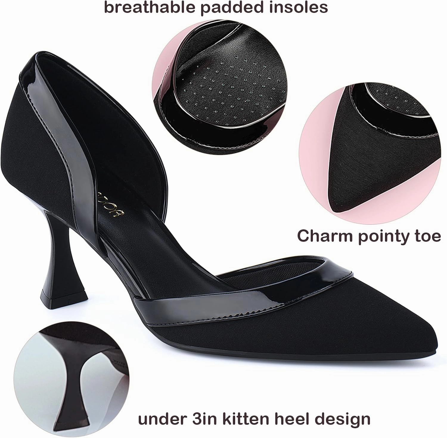 JENN ARDOR Women's Pumps Low Heels Pointed Closed Toe Kitten Dress Shoes for Women Comfortable Stiletto Heeled Sandals Classic Wedding Party D'Orsay Work Pumps