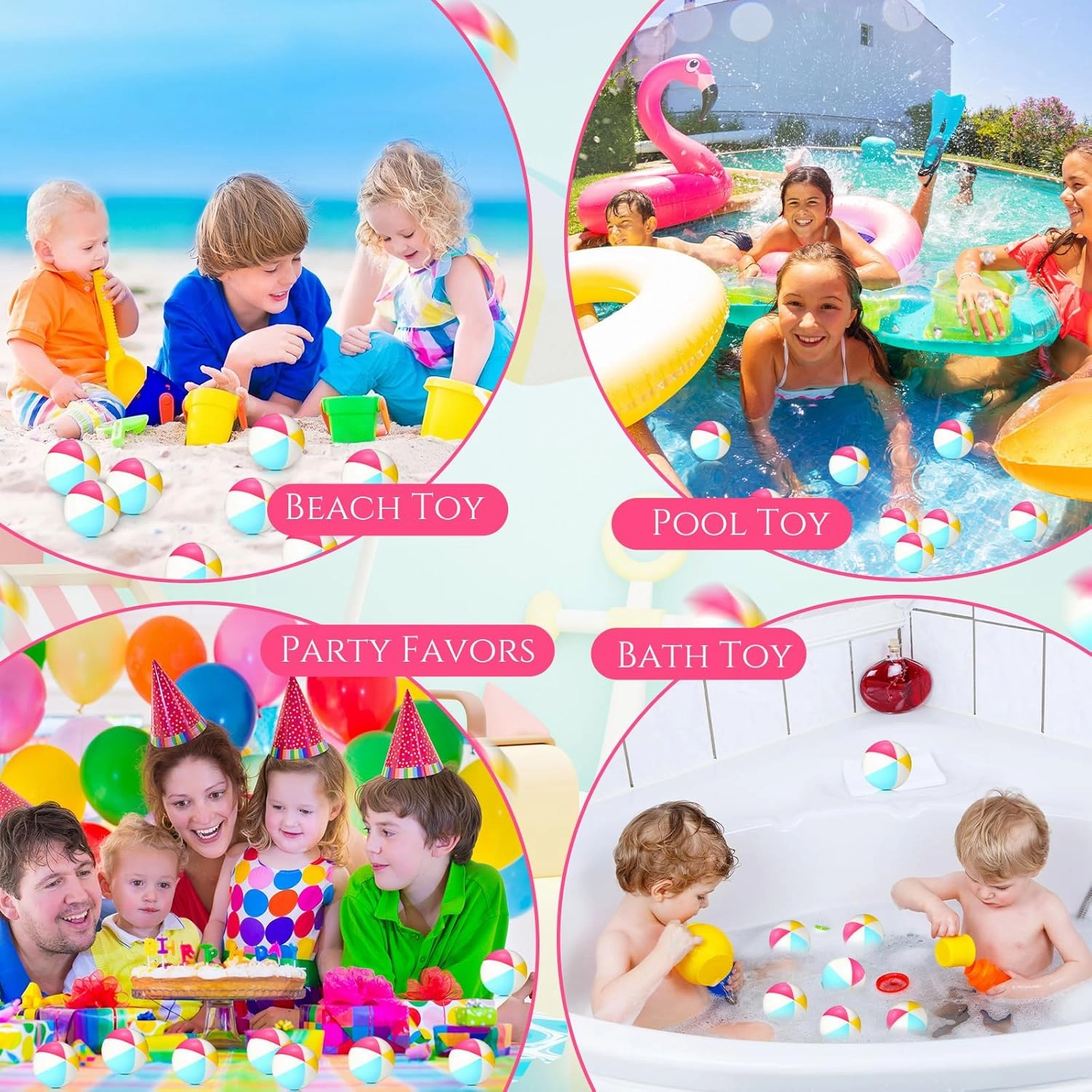 Jerify 48pcs Mini Beach Balls 2.5 Inch Rainbow Beach Stress Balls Small Pool Relief Toys for Summer Birthday Hawaiian Party Favors Water Pool Games