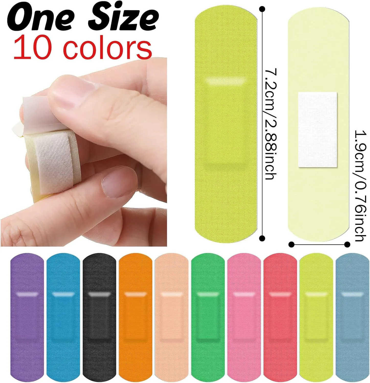 Jetec Flexible Fabric Adhesive Bandages Bulk Colorful Cloth Bandages 10 Colors Flexible Protection & Wound Care Fingertip Slight Cuts and Scrapes for Aids, 0.7'' x 2.8''(200 Pieces)