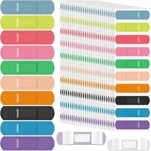 Jetec Flexible Fabric Adhesive Bandages Bulk Colorful Cloth Bandages 10 Colors Flexible Protection & Wound Care Fingertip Slight Cuts and Scrapes for Aids, 0.7'' x 2.8''(200 Pieces)