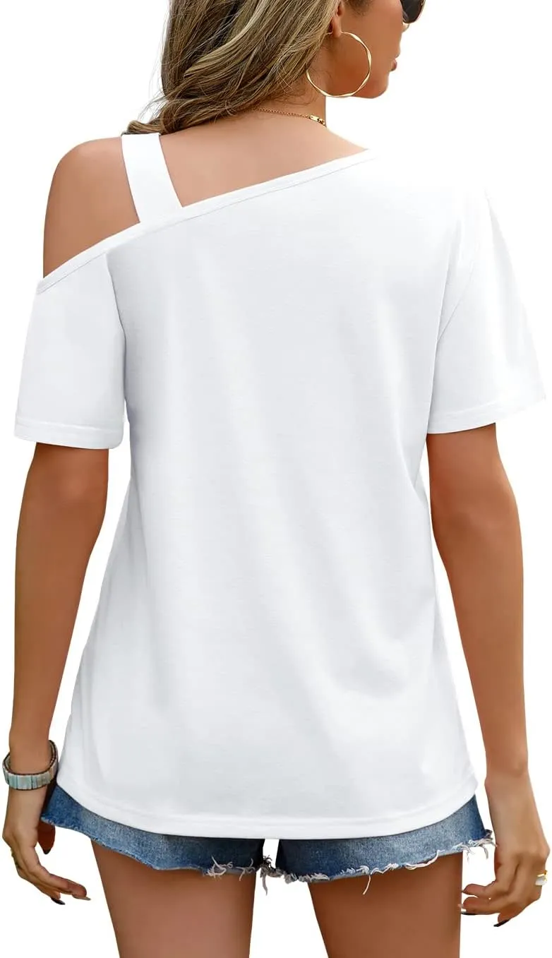 JINKESI Women's Short Sleeve Tunic Tops Casual Summer Cold Shoulder Blouse Shirts