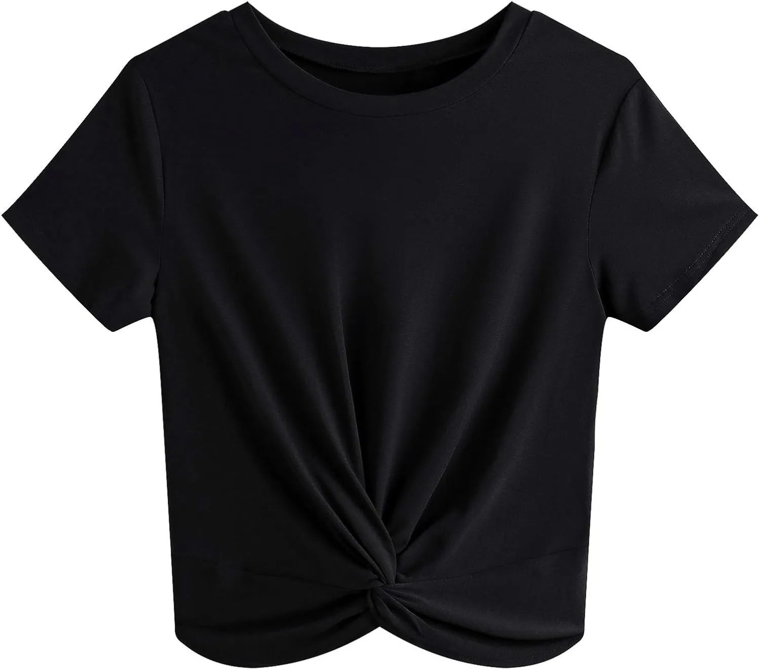 JINKESI Women's Summer Causal Short Sleeve Blouse Round Neck Crop Tops Twist Front Tee T-Shirt