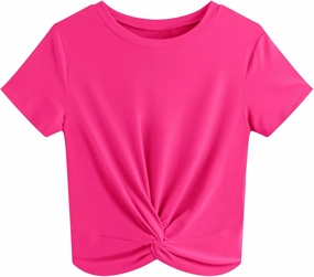 JINKESI Women's Summer Causal Short Sleeve Blouse Round Neck Crop Tops Twist Front Tee T-Shirt