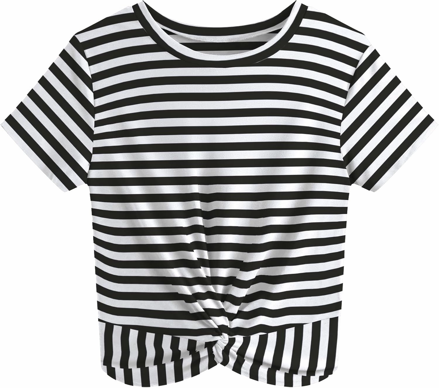 JINKESI Women's Summer Causal Short Sleeve Blouse Round Neck Crop Tops Twist Front Tee T-Shirt