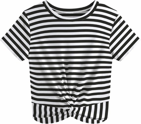 JINKESI Women's Summer Causal Short Sleeve Blouse Round Neck Crop Tops Twist Front Tee T-Shirt