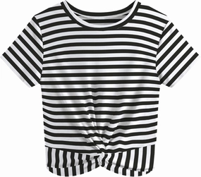 JINKESI Women's Summer Causal Short Sleeve Blouse Round Neck Crop Tops Twist Front Tee T-Shirt