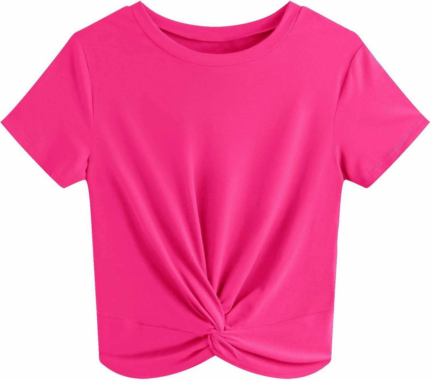 JINKESI Women's Summer Causal Short Sleeve Blouse Round Neck Crop Tops Twist Front Tee T-Shirt