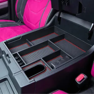 JKCOVER Compatible with Center Console Organizer Tray Toyota Tundra 2014 2015 2016 2017 2018 2019 2020 2021 Tundra Accessories,Insert ABS Black Materials Armrest Box Secondary Storage (RED Trim)