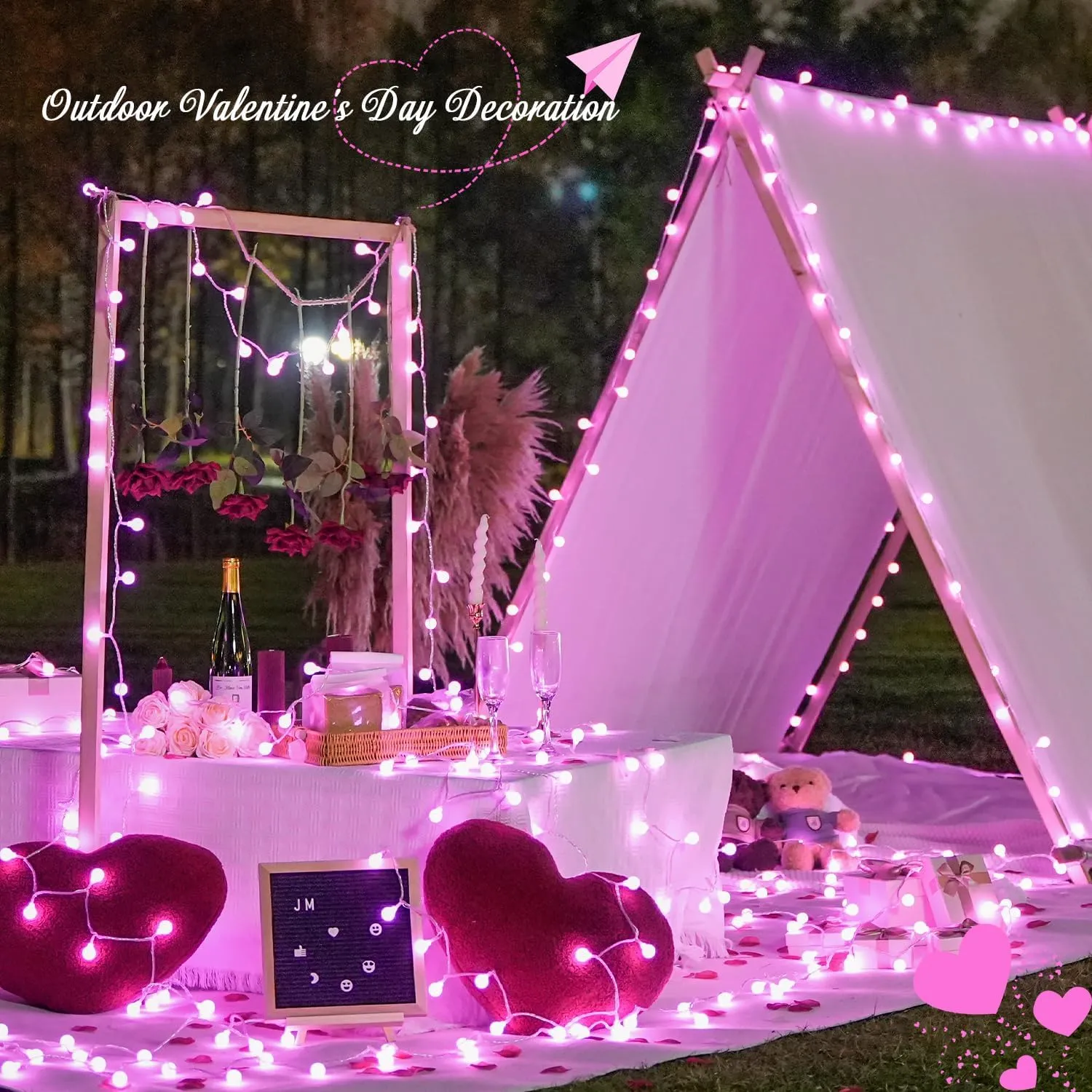 JMEXSUSS 100 LED Pink String Lights for Bedroom, Connectable Globe String Lights Indoor Plug in, 8 Modes 33ft Pink Christmas Fairy Light Withe Remote for Girl's Room, Valentines, Party Decoration