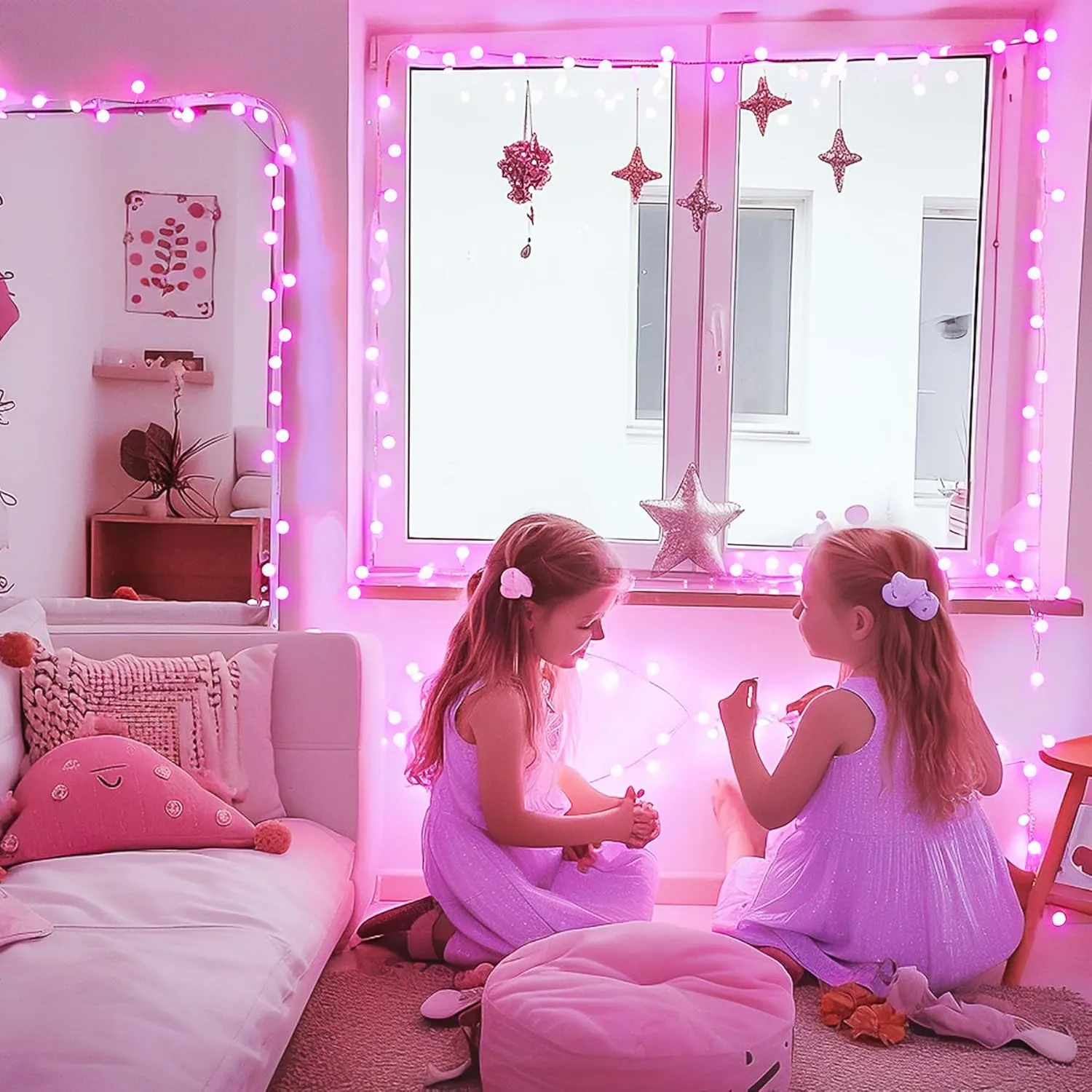 JMEXSUSS 100 LED Pink String Lights for Bedroom, Connectable Globe String Lights Indoor Plug in, 8 Modes 33ft Pink Christmas Fairy Light Withe Remote for Girl's Room, Valentines, Party Decoration