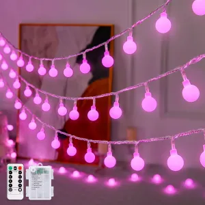 JMEXSUSS Pink Battery Operated Lights for Valentines Day Decor, 100 LED Globe String Lights Indoor Outdoor, 33FT for Bedroom Room Valentines Party Decorations