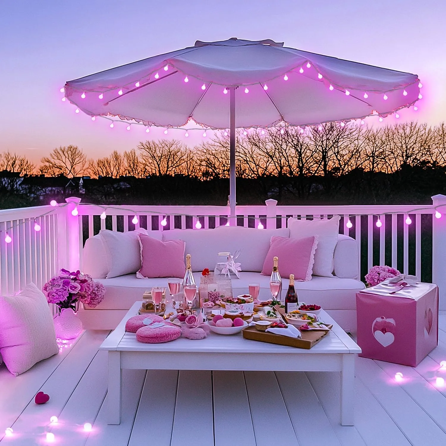 JMEXSUSS Pink Battery Operated Lights for Valentines Day Decor, 100 LED Globe String Lights Indoor Outdoor, 33FT for Bedroom Room Valentines Party Decorations