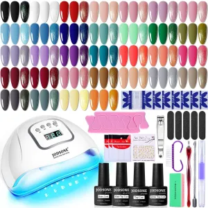 JODSONE Gel Nail Polish Kit with U V Light 32 Colors Gel Polish Nail   4 Functional Adhesive Bottles Kit Soak Off Manicure Tools Gifts for Women