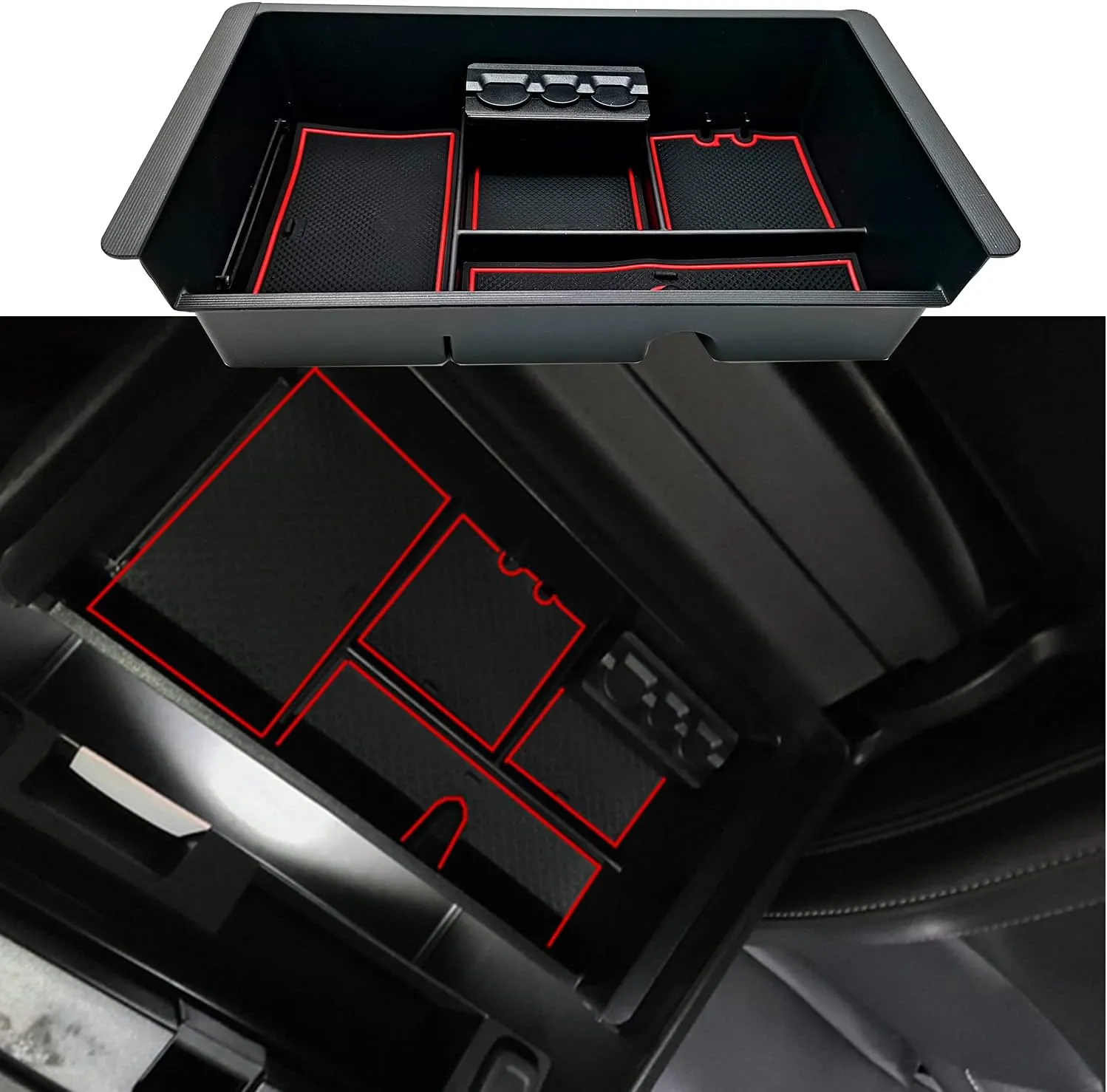 JOJOMARK Center Console Tray Organizer Compatible with 2014-2018 GMC Sierra Accessories, (2015-2020) Yukon/Chevy Tahoe Silverado Suburban, Armrest Storage Box Replaces 22817343 (Red)