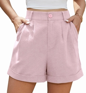 Jouica Womens Summer High Waist Linen Shorts Roll Up Pleated Zippered Wrap Hem Wide Leg Shorts with Pockets