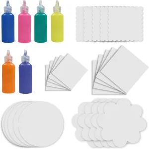 Jovial & Joyful Spin and Spiral Art Refill Pack - Set of 25 Cardboard Pieces in 5 Unique Shapes, 5 Pieces Each - 6 Bottles of Colored Paint - Purple, Blue, Green, Pink, Orange, Yellow
