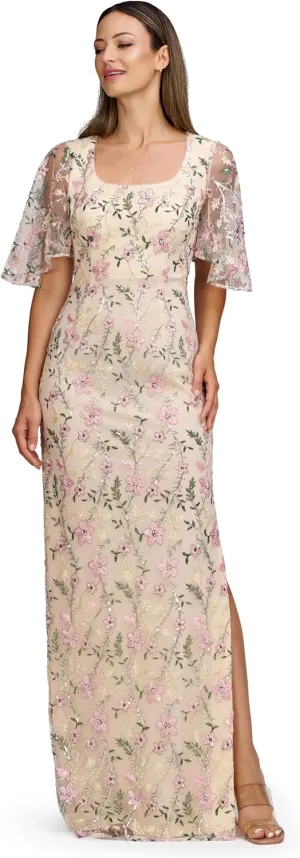JS Collections Women's Hannah Flutter Sleeve Gown