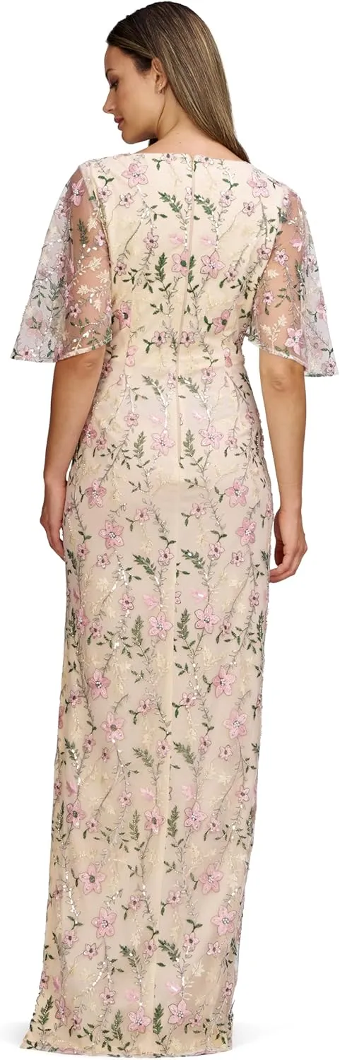 JS Collections Women's Hannah Flutter Sleeve Gown
