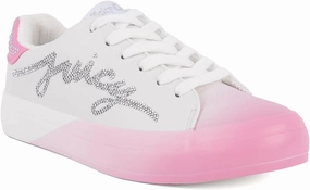 Juicy Couture Women's Platform Sneaker Glitter Script Logo – Casual Lace-Up Shoes for Everyday Style - Aurelie