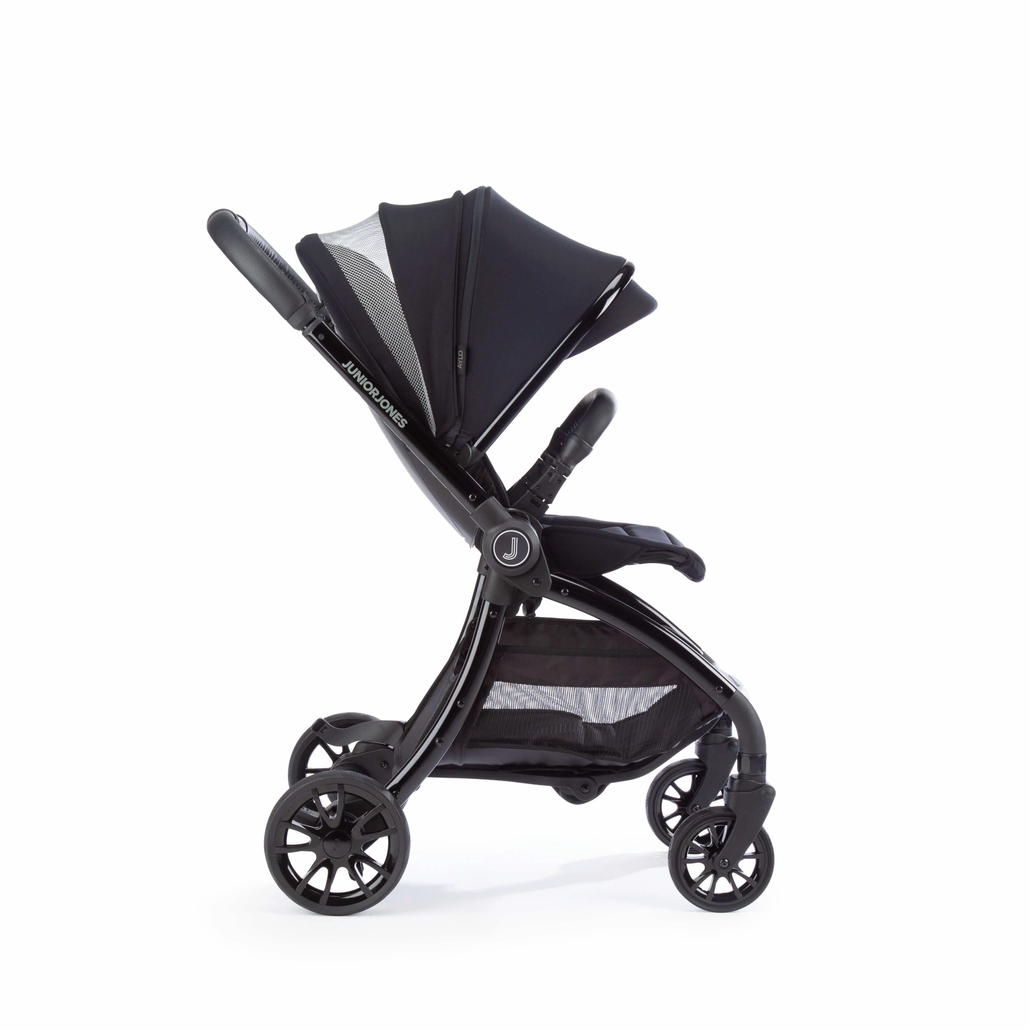 Junior Jones Aylo Rich Black 6pc Travel System inc Doona Blush Pink Car Seat