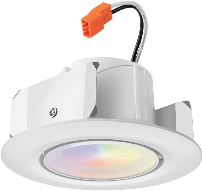 Juno RB4AC RGBW MW M6 RetroBasic Connect Adjustable LED Downlight, Dynamic Color Red, Green, Blue, White, Includes E26 Socket Adaptor, Matte White, 4-Inch