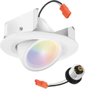 Juno RB4AC RGBW MW M6 RetroBasic Connect Adjustable LED Downlight, Dynamic Color Red, Green, Blue, White, Includes E26 Socket Adaptor, Matte White, 4-Inch