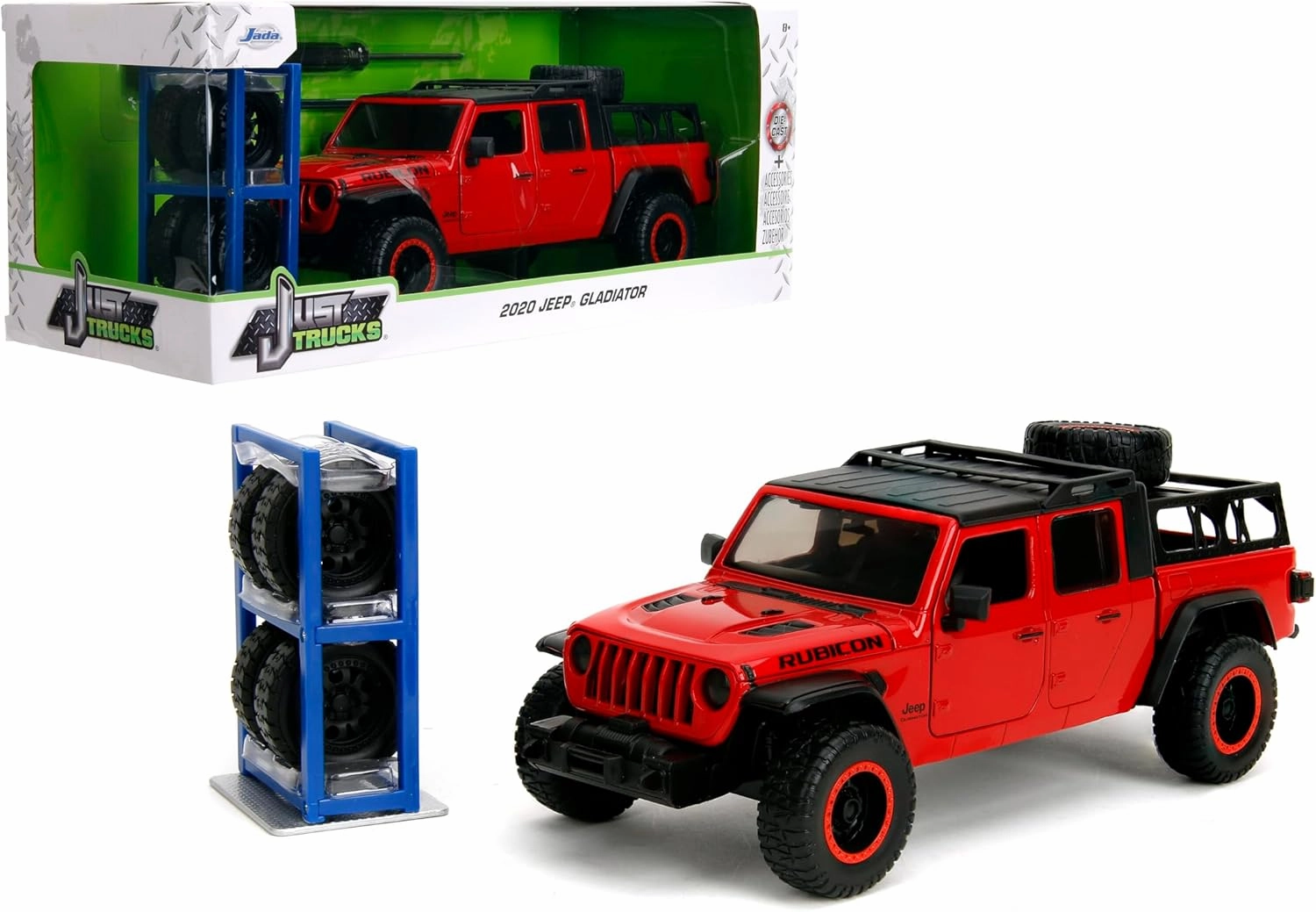 Just Trucks 1:24 2020 Jeep Gladiator Die-Cast Car & Tire Rack, Toys for Kids and Adults(Red)