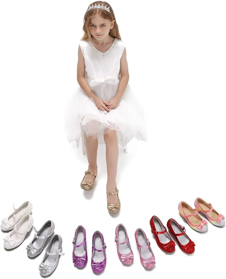 K KomForme Girl's Dress Shoes Mary Jane Glitter 1.5 in Low Heel Wedding Party Princess Shoes for Toddler/Little/Big Kids