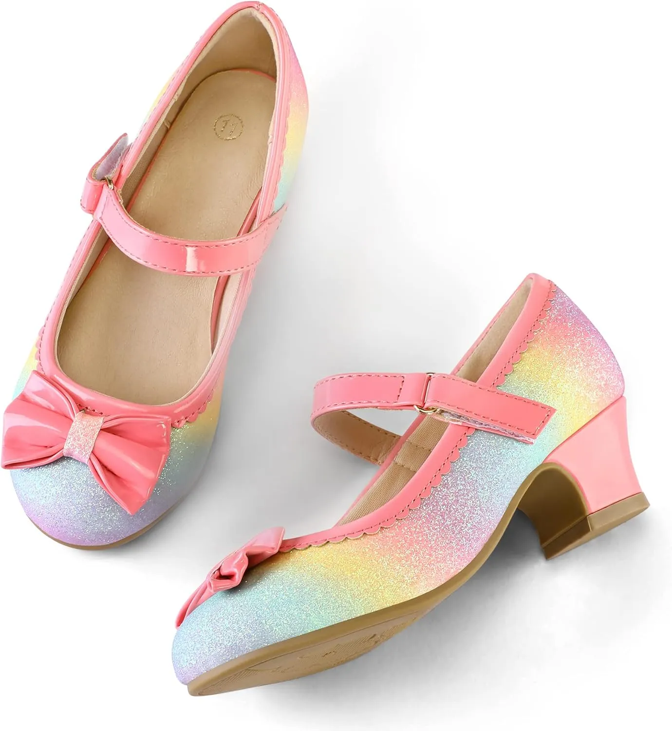 K KomForme Girl's Dress Shoes Mary Jane Glitter 1.5 in Low Heel Wedding Party Princess Shoes for Toddler/Little/Big Kids