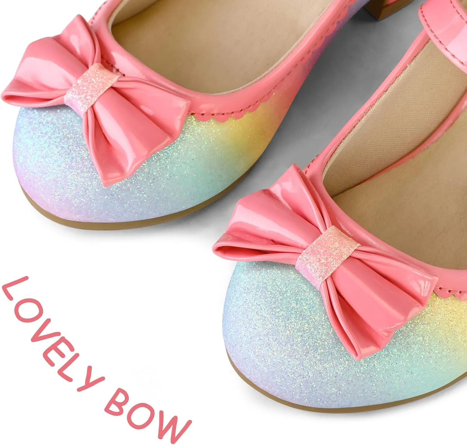 K KomForme Girl's Dress Shoes Mary Jane Glitter 1.5 in Low Heel Wedding Party Princess Shoes for Toddler/Little/Big Kids