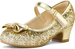 K KomForme Girl's Dress Shoes Mary Jane Glitter 1.5 in Low Heel Wedding Party Princess Shoes for Toddler/Little/Big Kids