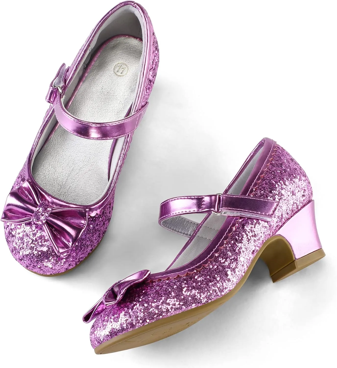 K KomForme Girl's Dress Shoes Mary Jane Glitter 1.5 in Low Heel Wedding Party Princess Shoes for Toddler/Little/Big Kids