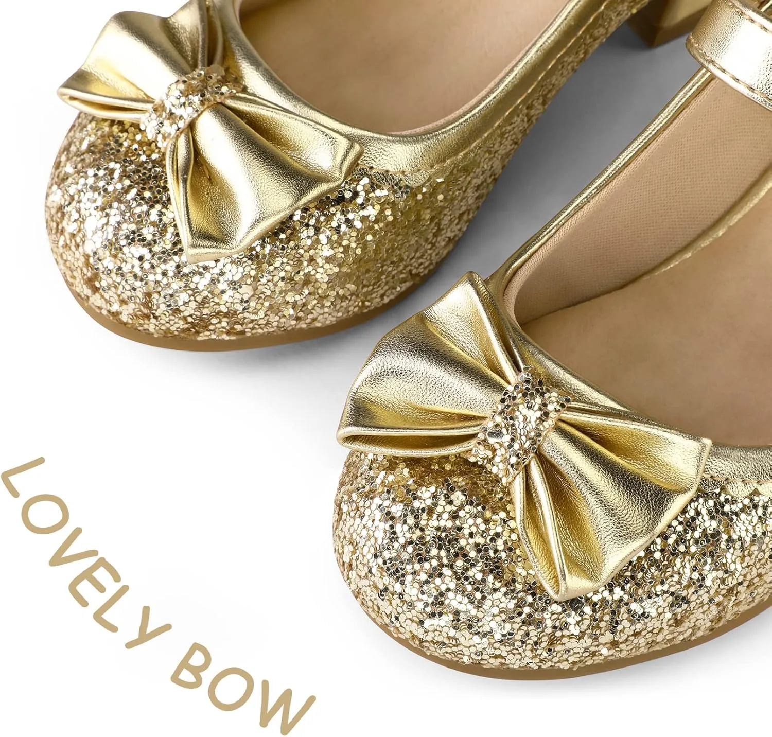 K KomForme Girl's Dress Shoes Mary Jane Glitter 1.5 in Low Heel Wedding Party Princess Shoes for Toddler/Little/Big Kids