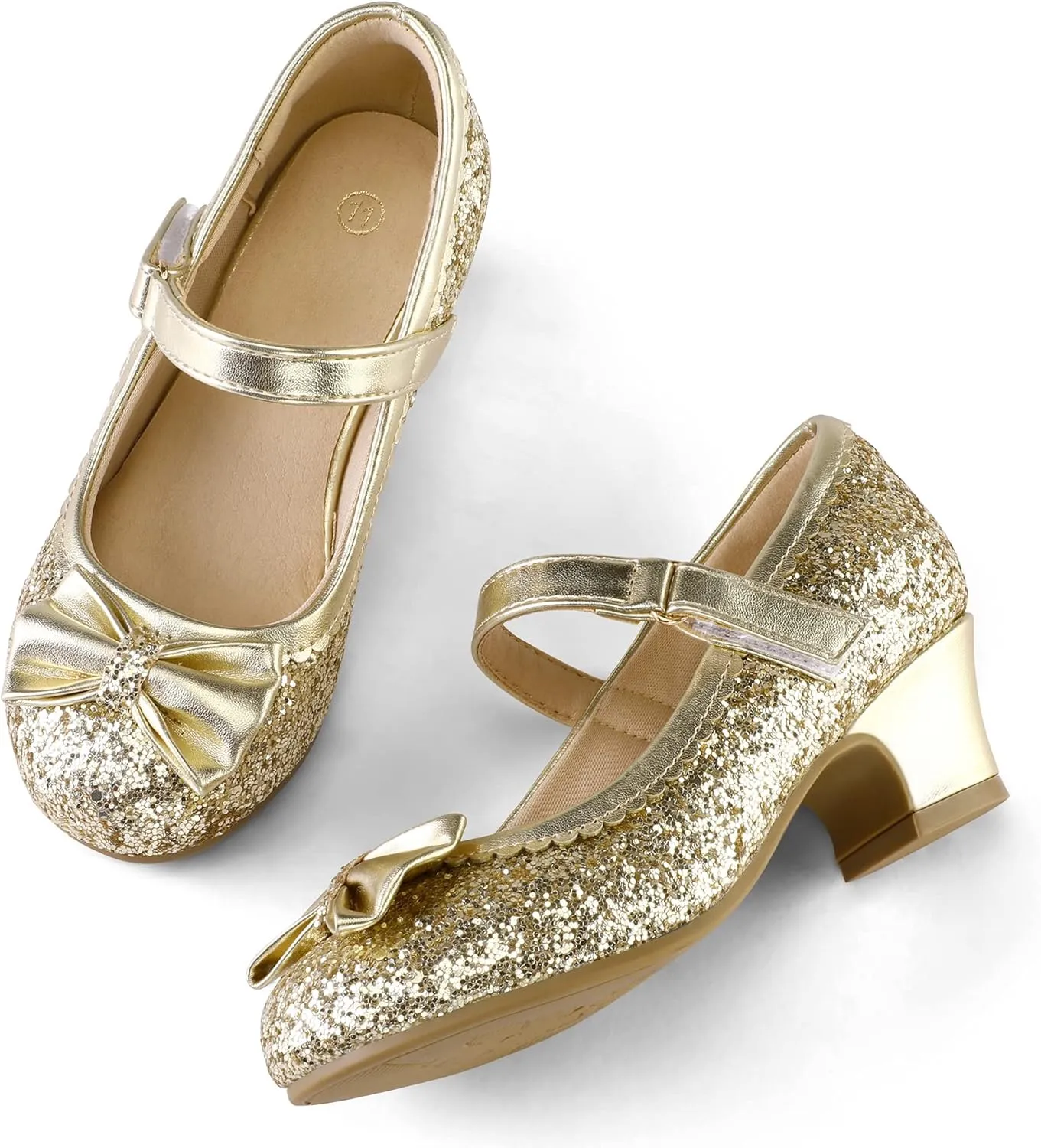 K KomForme Girl's Dress Shoes Mary Jane Glitter 1.5 in Low Heel Wedding Party Princess Shoes for Toddler/Little/Big Kids