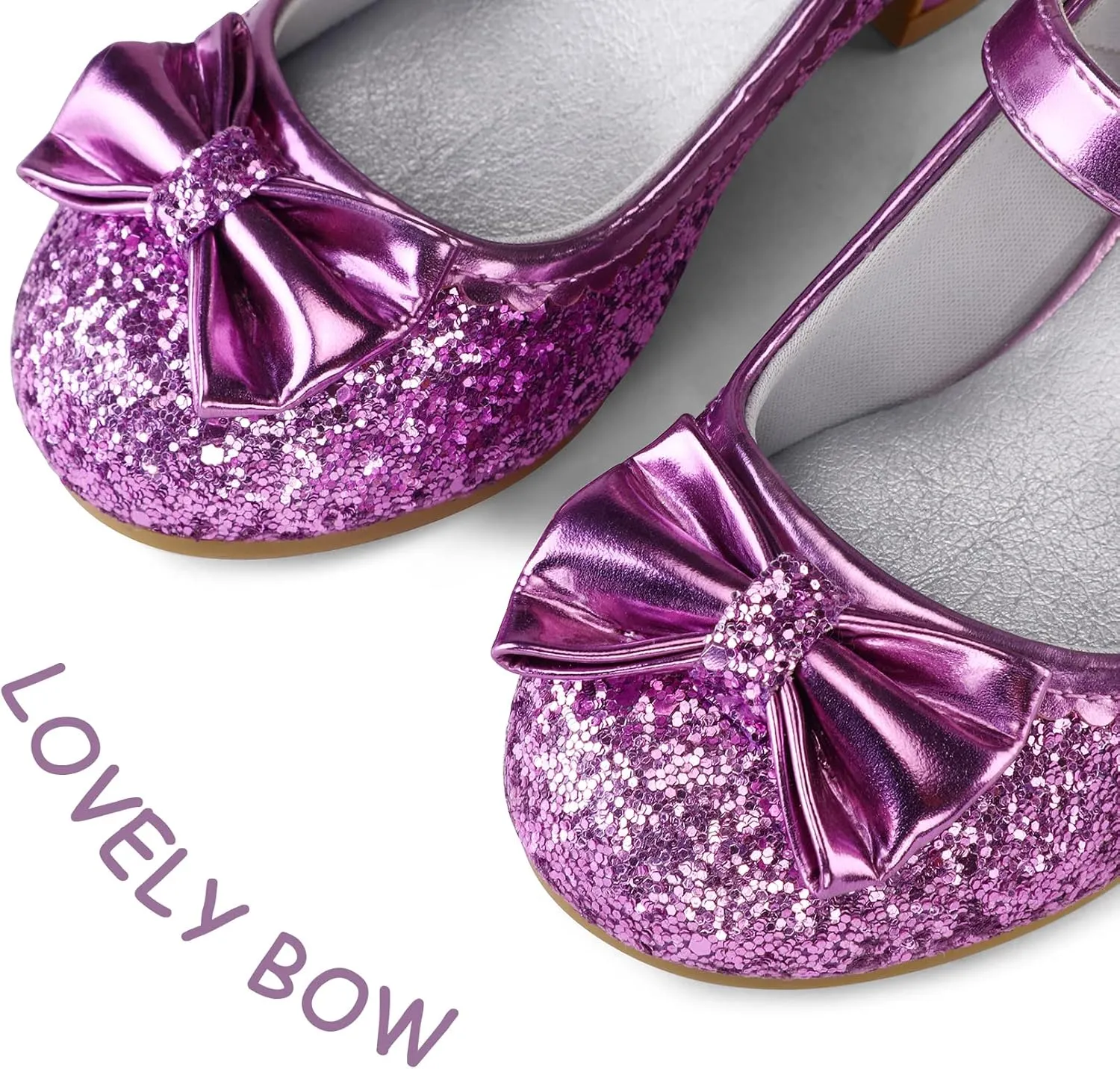 K KomForme Girl's Dress Shoes Mary Jane Glitter 1.5 in Low Heel Wedding Party Princess Shoes for Toddler/Little/Big Kids