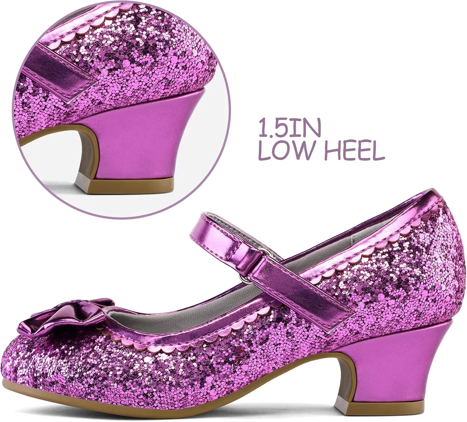 K KomForme Girl's Dress Shoes Mary Jane Glitter 1.5 in Low Heel Wedding Party Princess Shoes for Toddler/Little/Big Kids