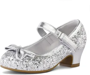 K KomForme Girl's Dress Shoes Mary Jane Glitter 1.5 in Low Heel Wedding Party Princess Shoes for Toddler/Little/Big Kids