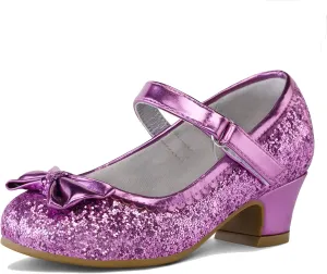 K KomForme Girl's Dress Shoes Mary Jane Glitter 1.5 in Low Heel Wedding Party Princess Shoes for Toddler/Little/Big Kids