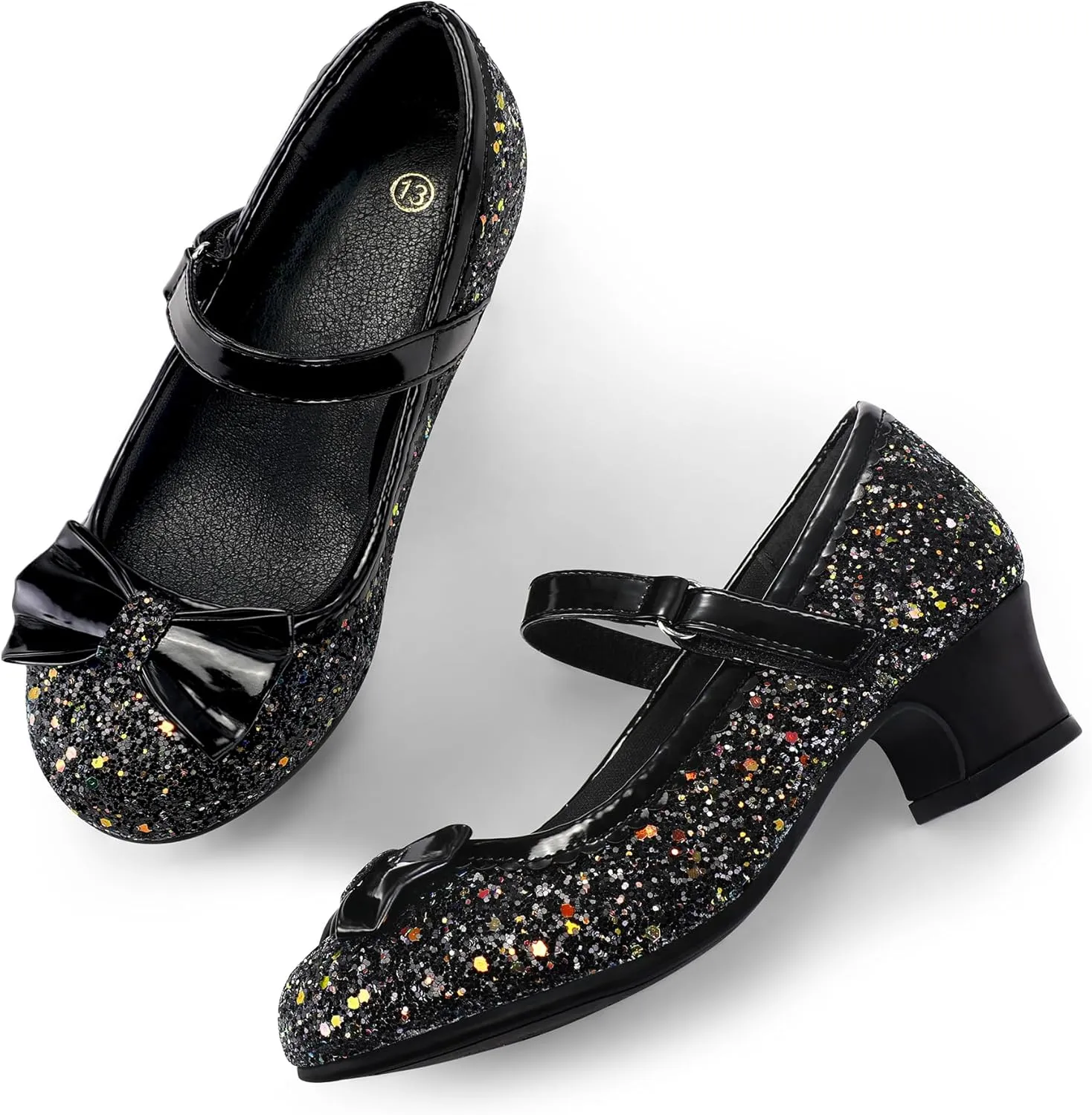 K KomForme Girl's Dress Shoes Mary Jane Glitter 1.5 in Low Heel Wedding Party Princess Shoes for Toddler/Little/Big Kids