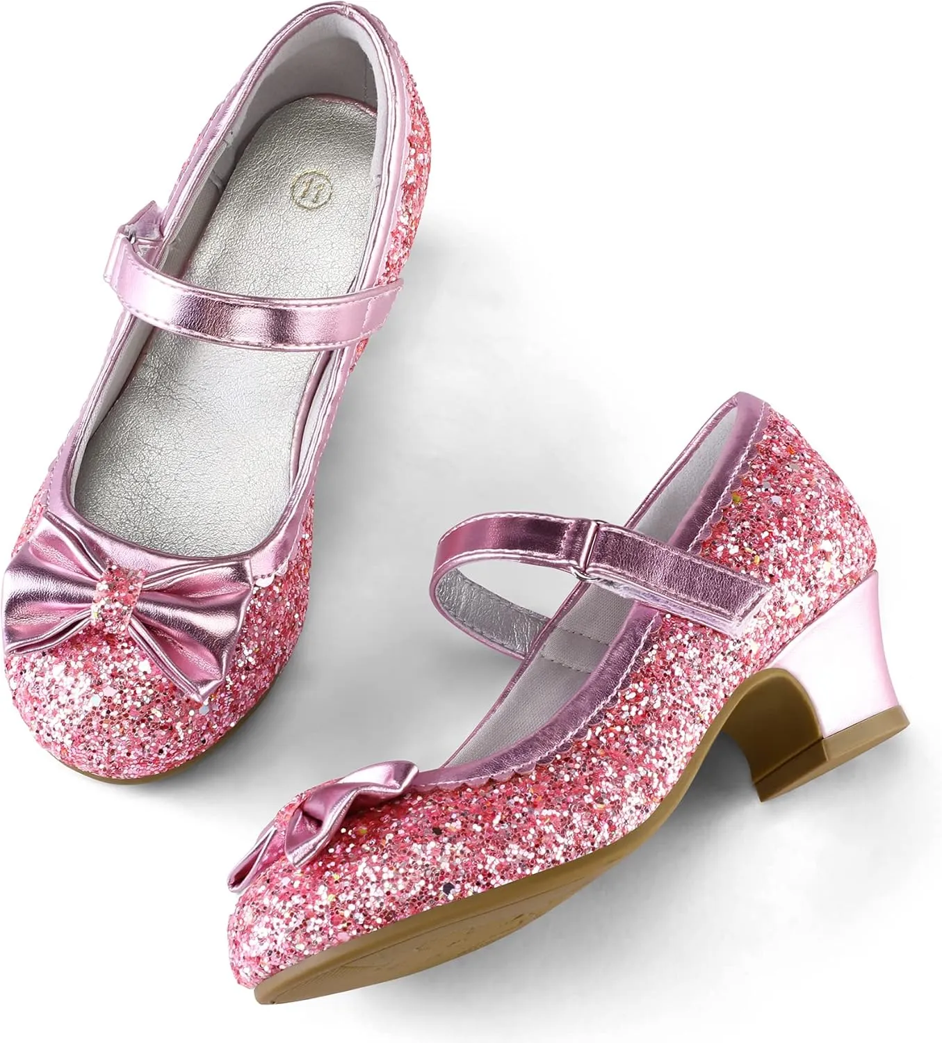 K KomForme Girl's Dress Shoes Mary Jane Glitter 1.5 in Low Heel Wedding Party Princess Shoes for Toddler/Little/Big Kids