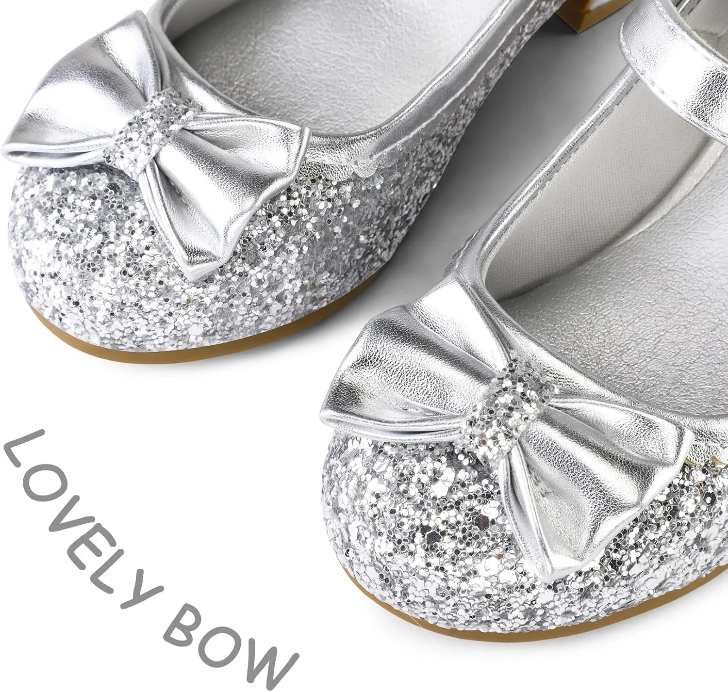 K KomForme Girl's Dress Shoes Mary Jane Glitter 1.5 in Low Heel Wedding Party Princess Shoes for Toddler/Little/Big Kids