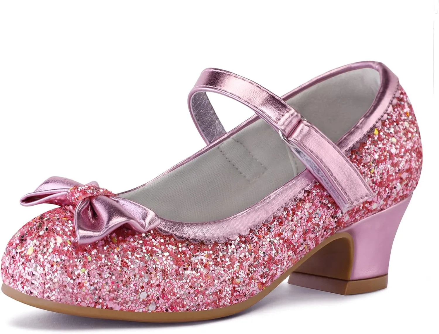 K KomForme Girl's Dress Shoes Mary Jane Glitter 1.5 in Low Heel Wedding Party Princess Shoes for Toddler/Little/Big Kids