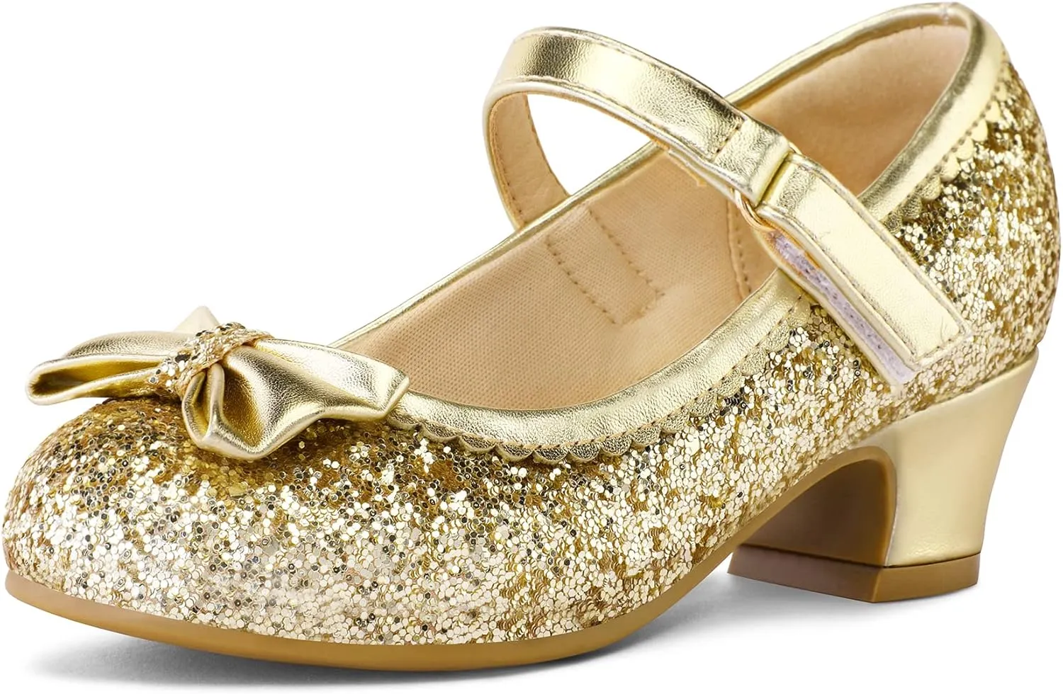 K KomForme Girl's Dress Shoes Mary Jane Glitter 1.5 in Low Heel Wedding Party Princess Shoes for Toddler/Little/Big Kids