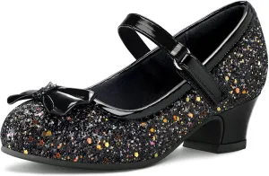 K KomForme Girl's Dress Shoes Mary Jane Glitter 1.5 in Low Heel Wedding Party Princess Shoes for Toddler/Little/Big Kids