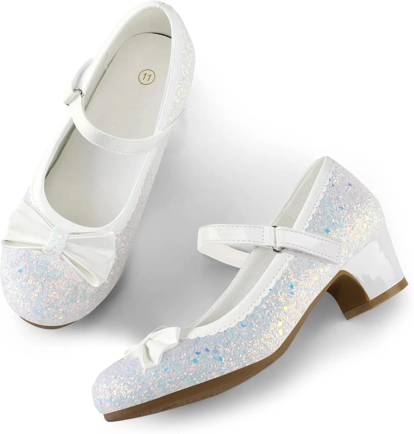 K KomForme Girl's Dress Shoes Mary Jane Glitter 1.5 in Low Heel Wedding Party Princess Shoes for Toddler/Little/Big Kids