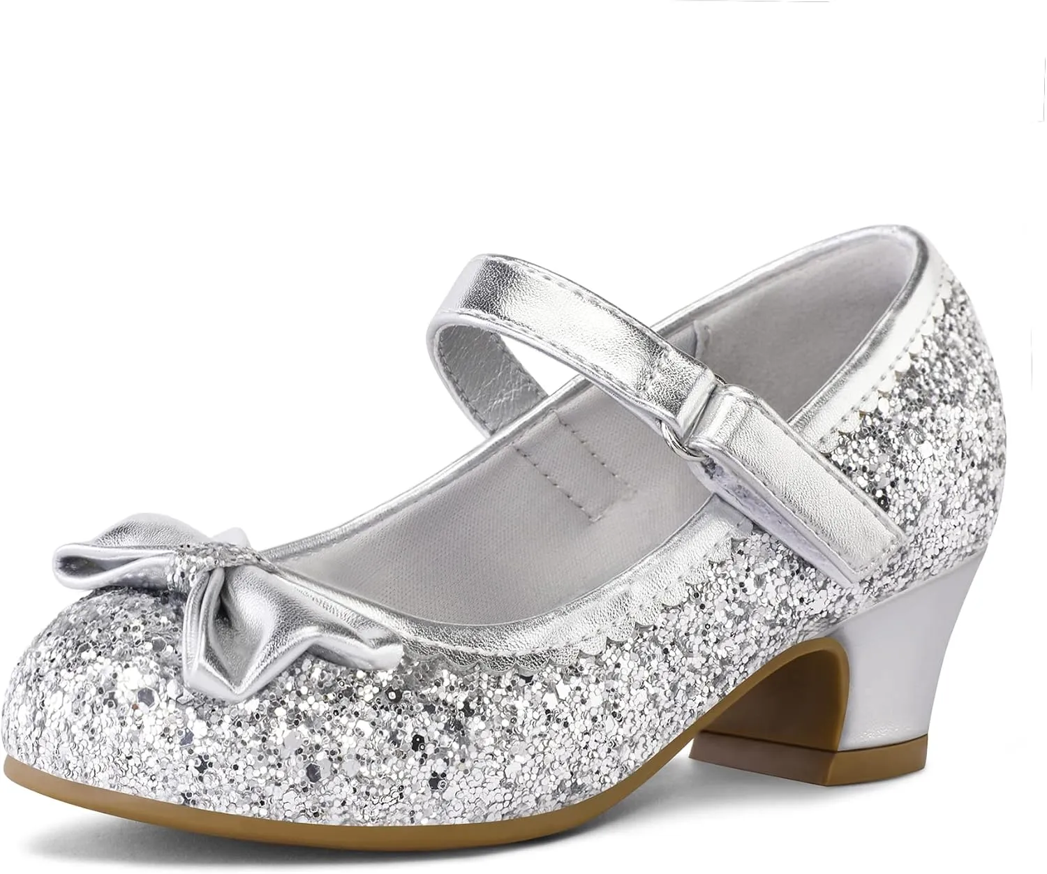 K KomForme Girl's Dress Shoes Mary Jane Glitter 1.5 in Low Heel Wedding Party Princess Shoes for Toddler/Little/Big Kids